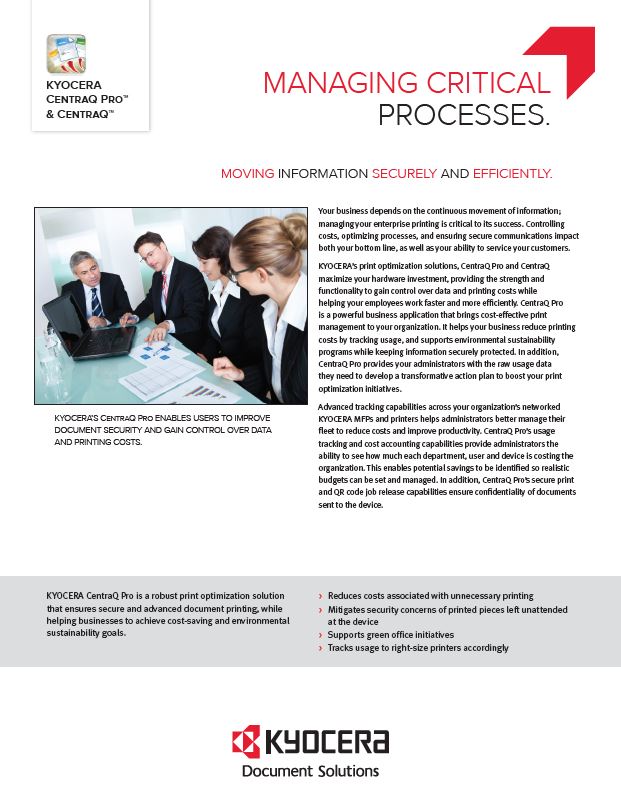 Kyocera, Software, Cost Control, Security, Centraq, Alexander's Office Center