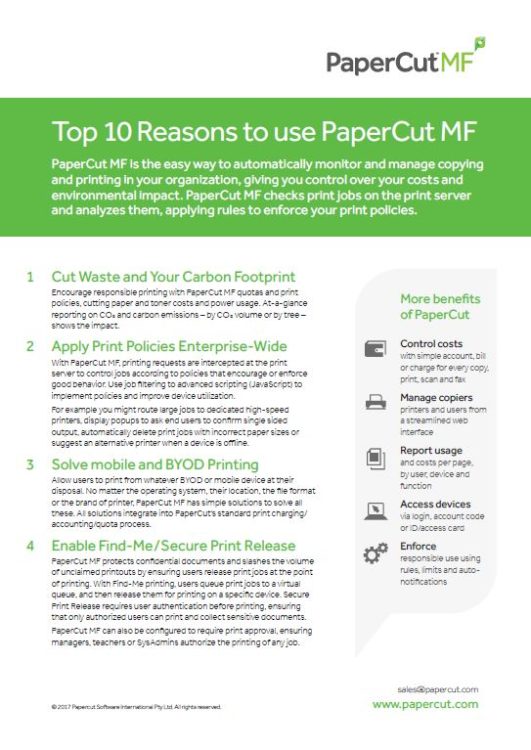 Top 10 Reasons, Papercut Mf, Alexander's Office Center