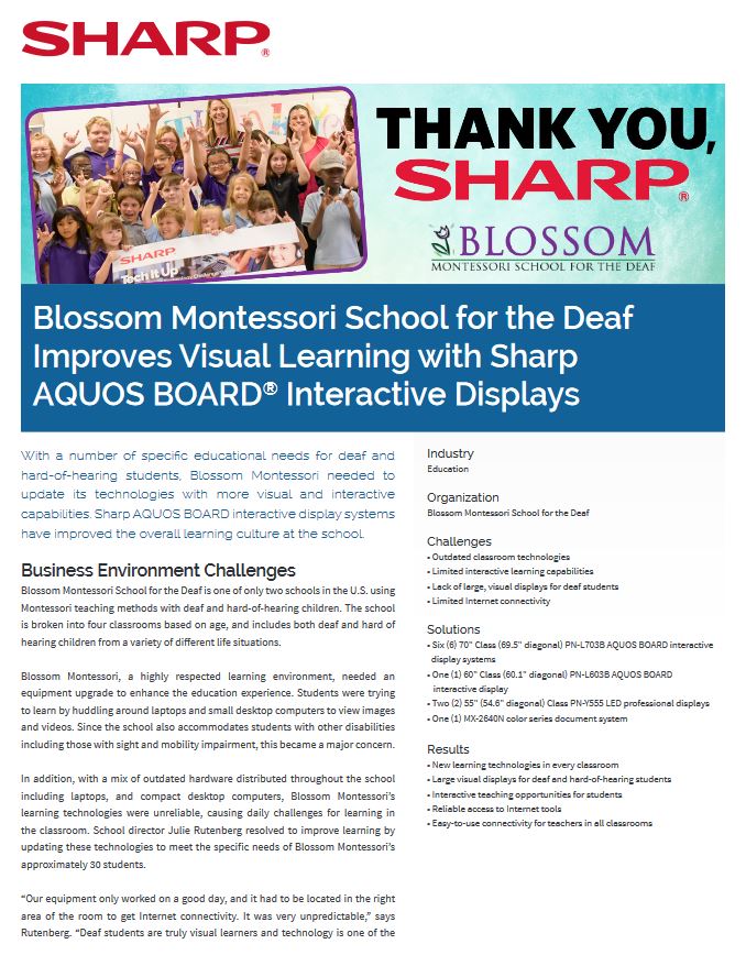 Sharp, Case Study, Blossom Montessori School For The Deaf, Aquos Board, Alexander's Office Center