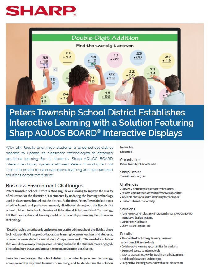Sharp, Peters Township, School District, Aquos Board, Case Study, Education, Alexander's Office Center
