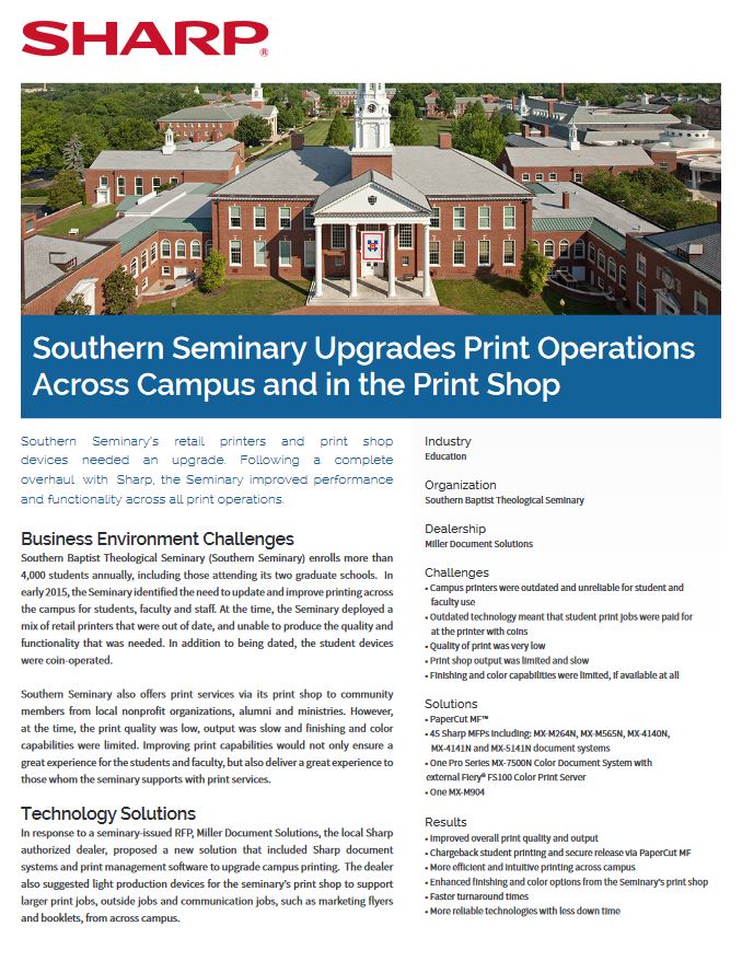 Sharp, Southern Seminary, Print Operations, Case Study, Education, Alexander's Office Center