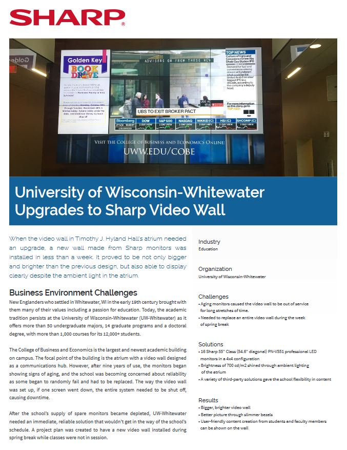 Sharp, University Of Wisconsin, Video Wal,l Case Study, Education, Alexander's Office Center