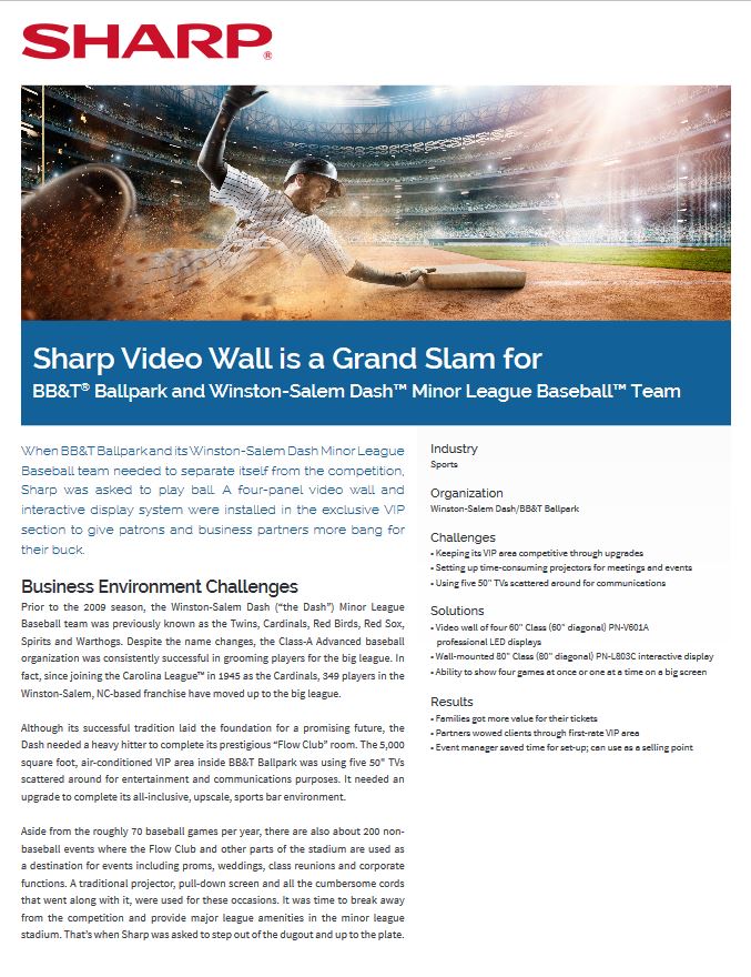 Sharp, Video Wall, Bb&t Ballpark, Hospitality, Alexander's Office Center